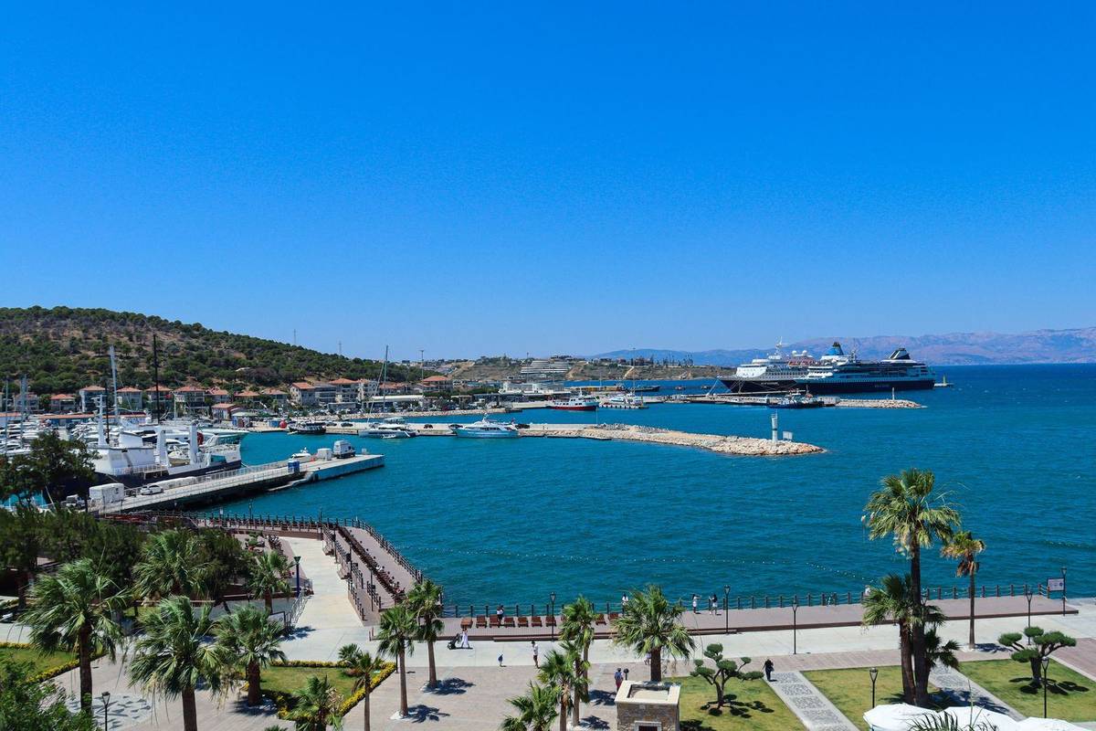 A cruise ship berthed in Piraeus harbour in the morning