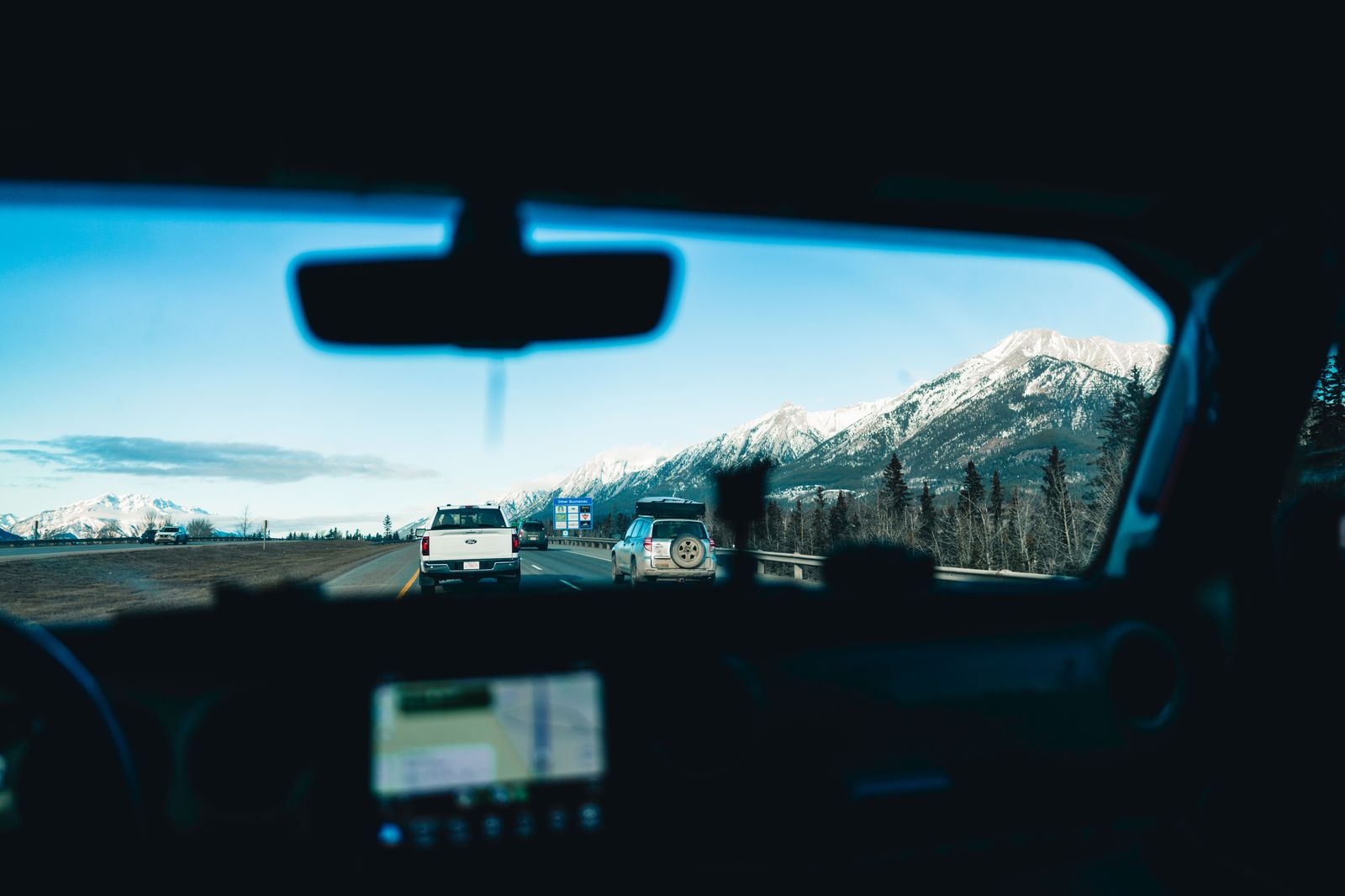 Car on a mountain highway west of Calgary
