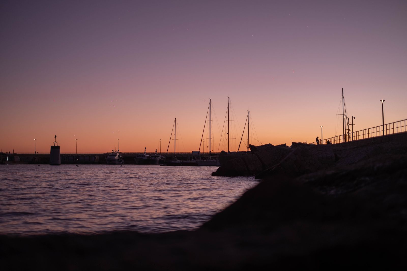 Yachts in the Vieux Port of Cannes at dusk