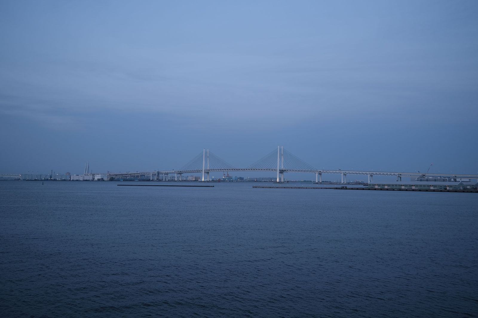Expressway bridge over Osaka Bay at dusk