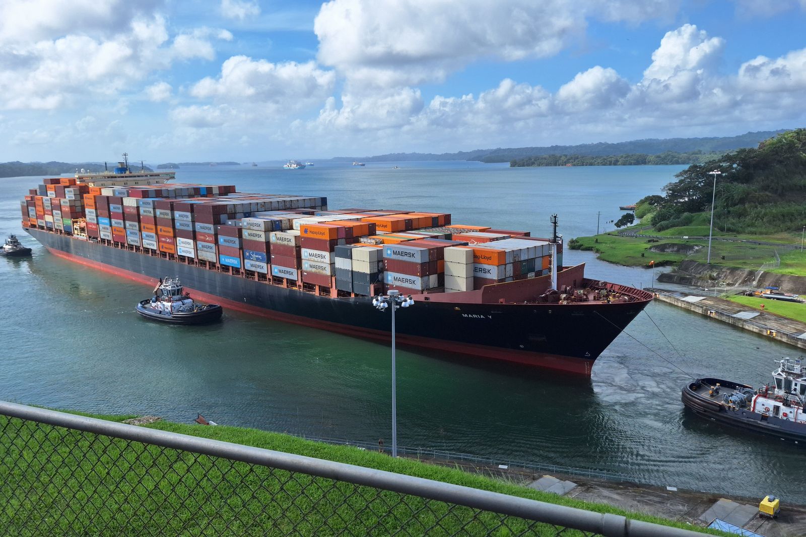 Container ship in the Panama Canal locks