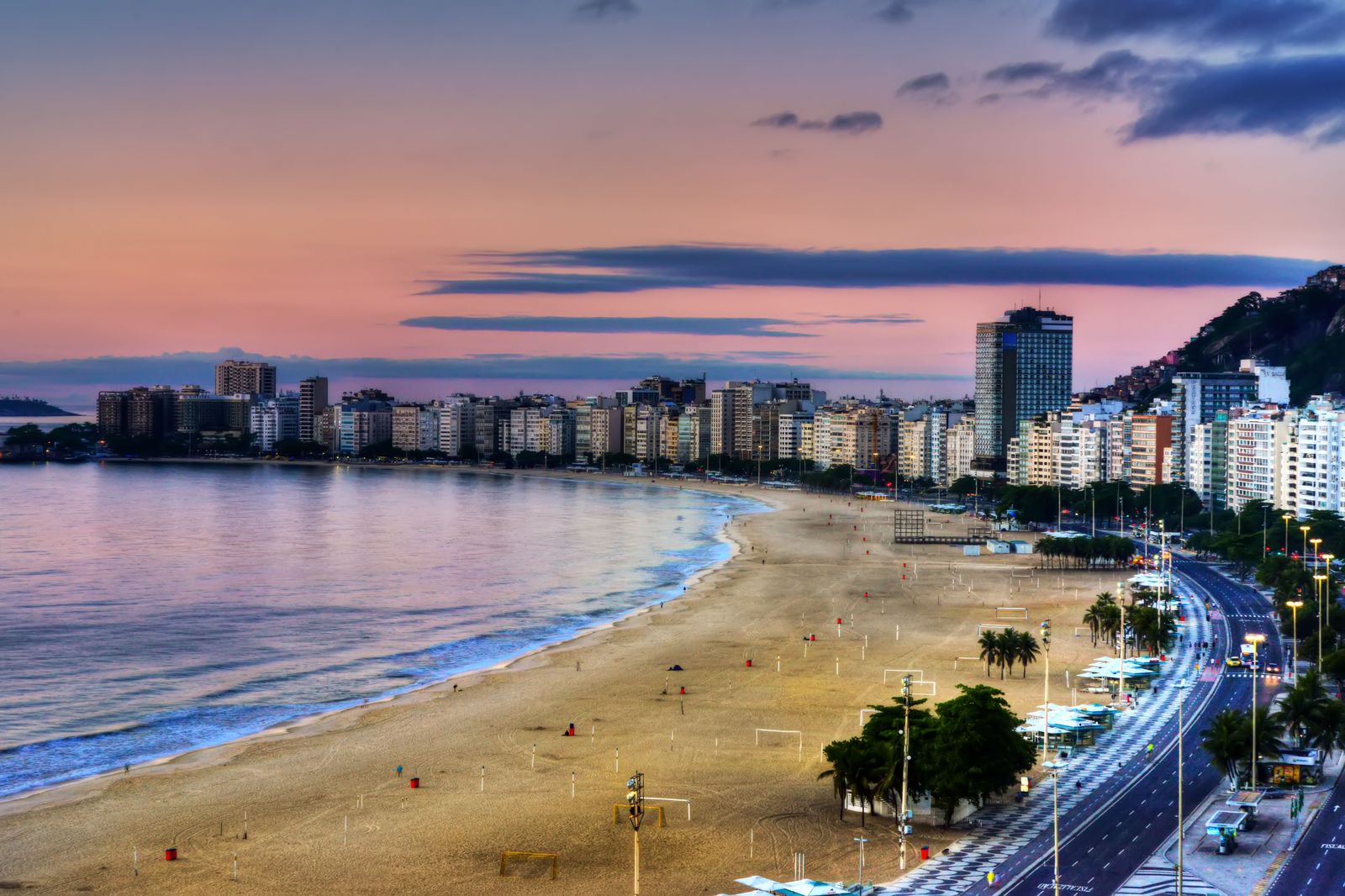Avenida Atlantica along Copacabana beach in the evening