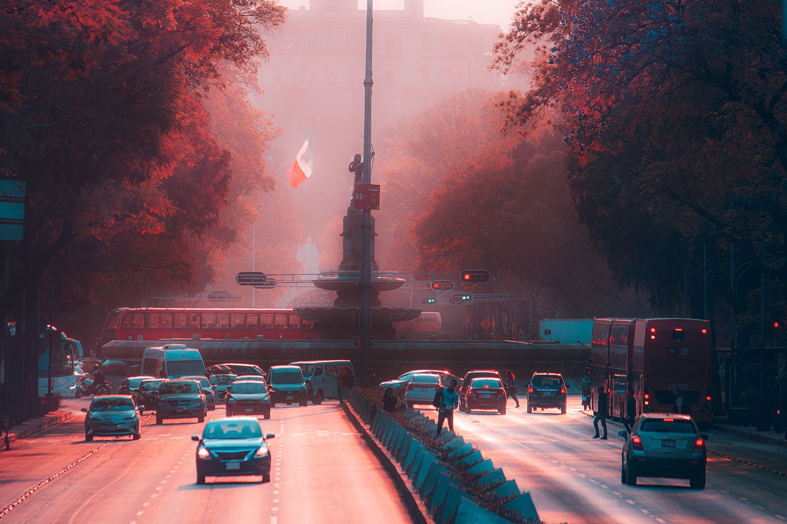 Evening traffic on an avenue in Providencia, Santiago