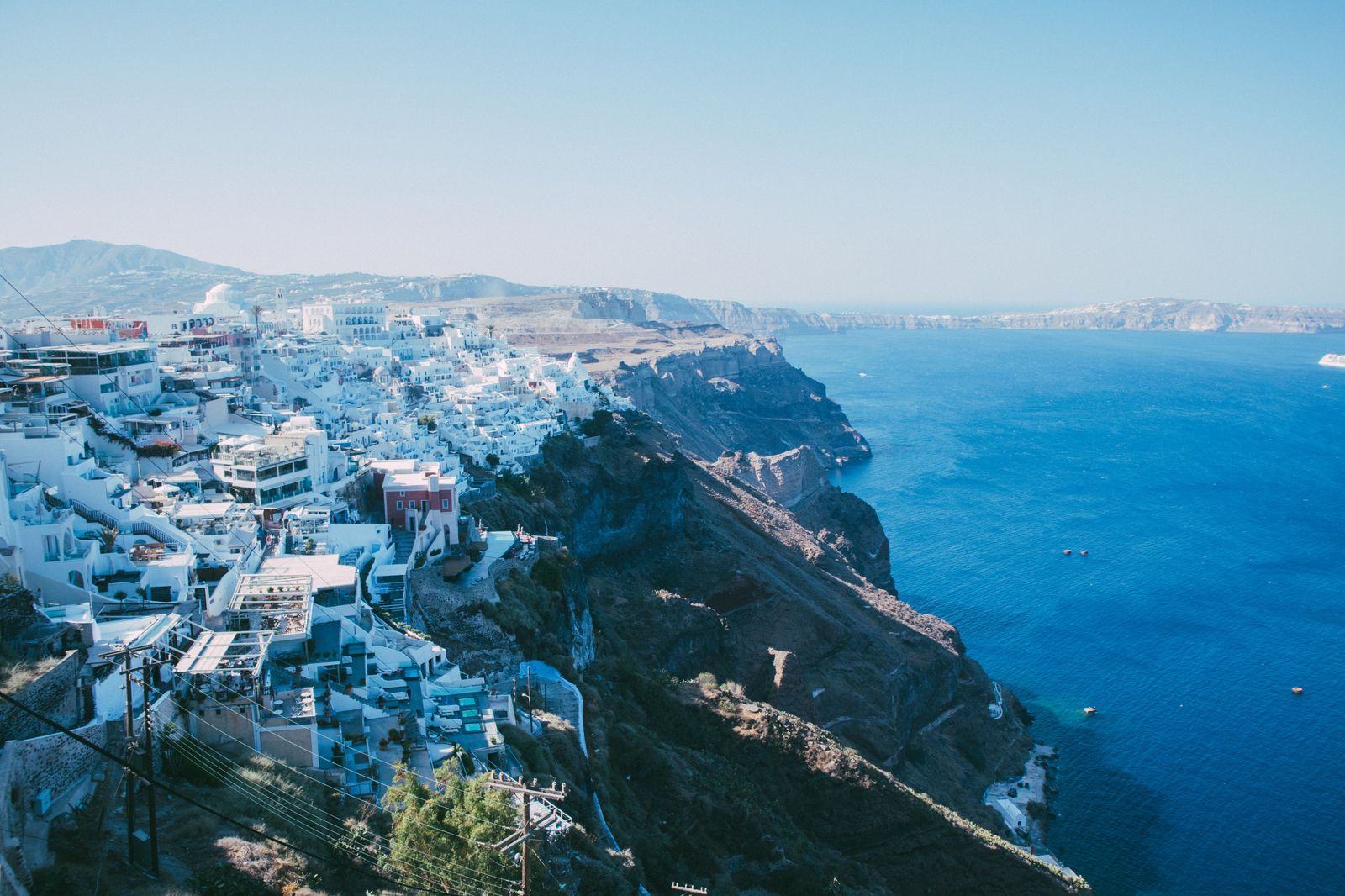 Road along the Santorini cliffs above the caldera