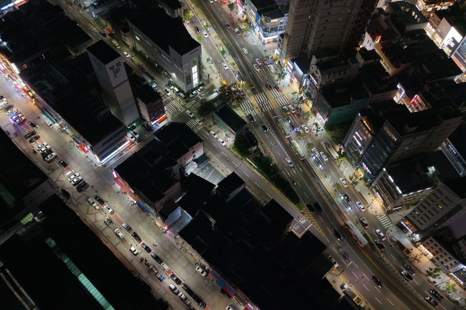 Gangnam street at night with traffic